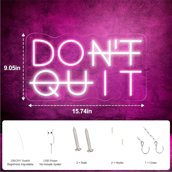 DON'T QUIT/DO IT Pink Cute Neon Sign Light Gym/Work Space/Man Cave/Dorm Decor - Picture 5 of 9